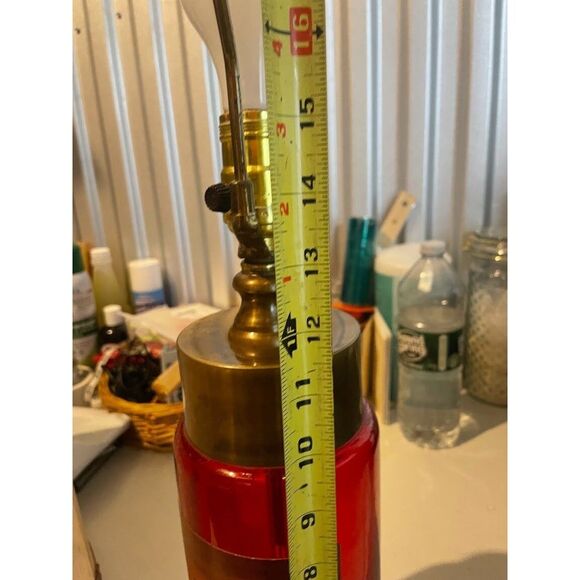 Vintage Red Glass Lamp with Drum Shade - Picture 8 of 10